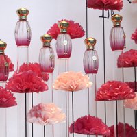 Store windows decoration with paper flowers 