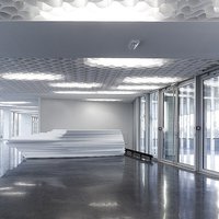 A honeycomb ceiling made of fire resistant paper 